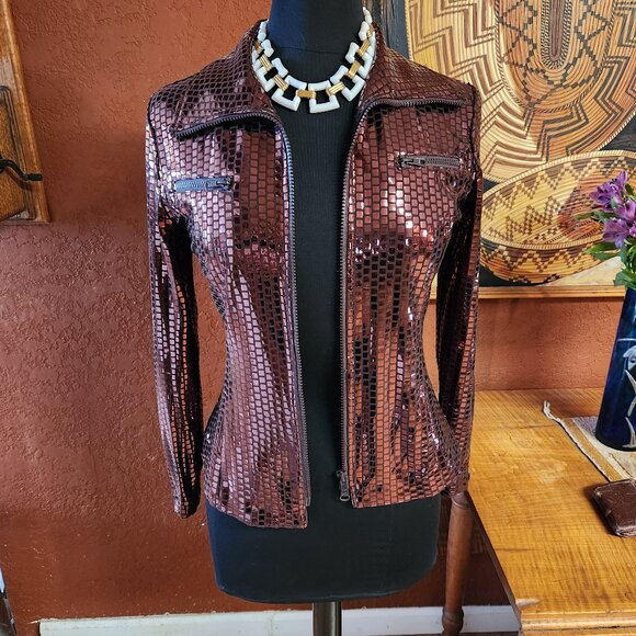 Clara S. Mirror effect In a Burgandy / Dark Pink Color Zip Front   XS size 4/6 - Picture 1 of 5
